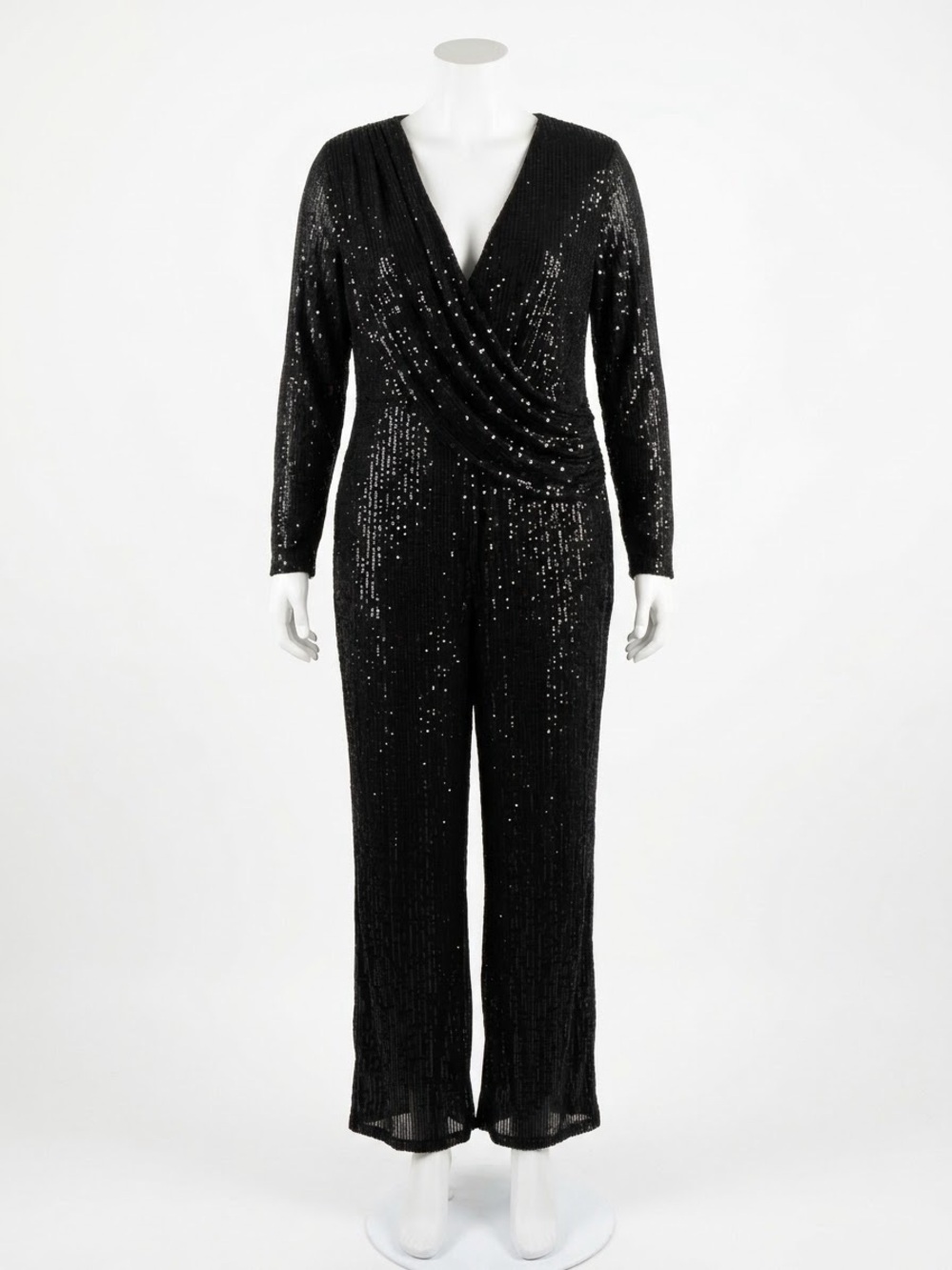 Honey Black Sequin Draped Surplice Jumpsuit XXL NYE Party Formal Sparkle